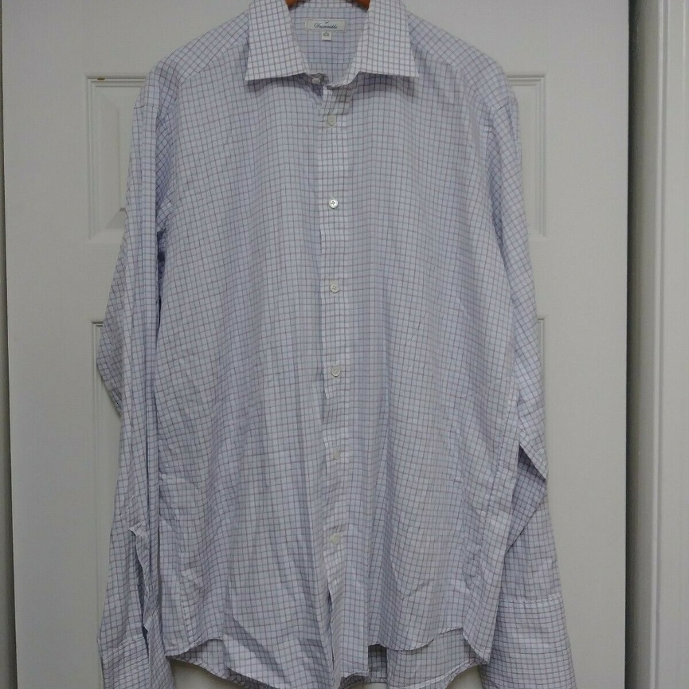 Faconnable 16 1/2 purple checked LS longed‎ cuff